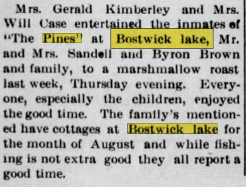The Pines at Bostwick Lake - Aug 1912 Article